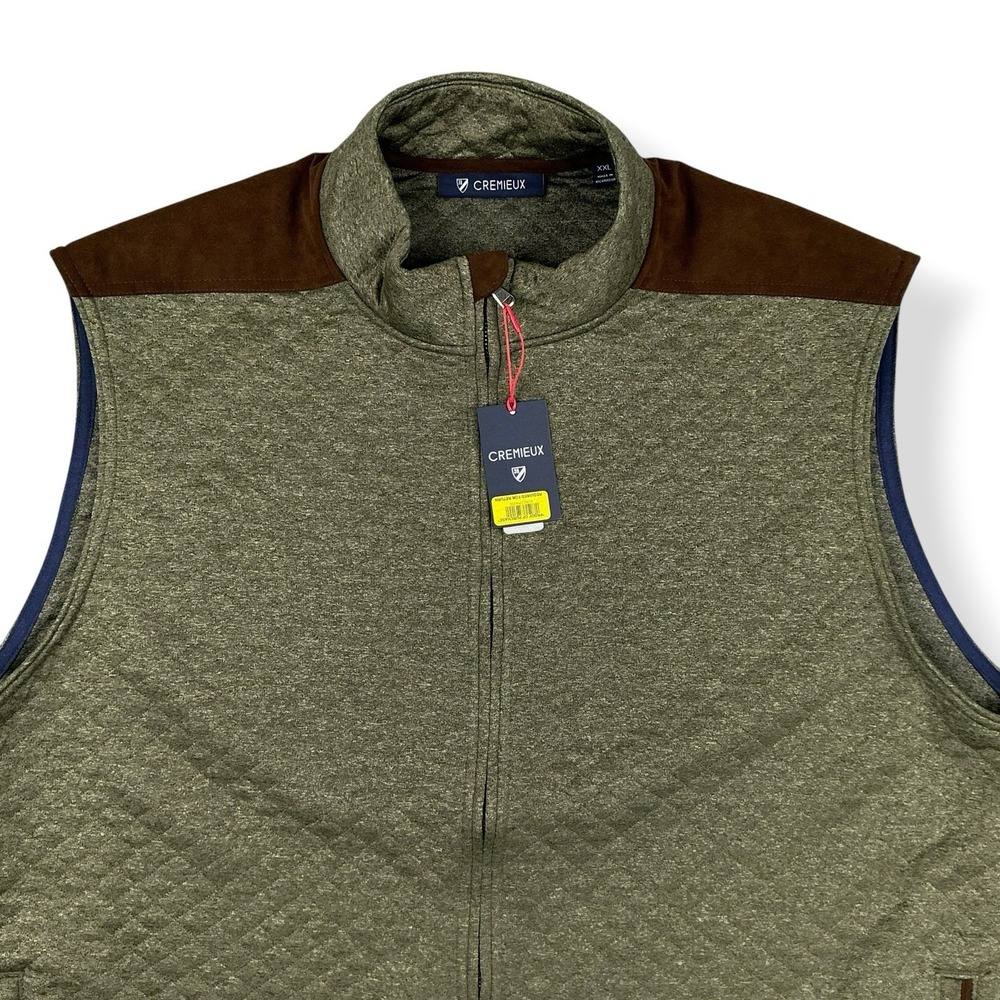 Cremieux Vest Men XXL Green Brown Quilted Full Zip Sleeveless NWT - Picture 3 of 15